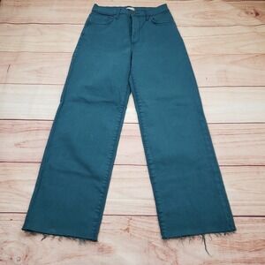 Edyson Vincent Wide Leg Pants Womens 26 Blue Green High Rise Raw‎ Hem Button Fly